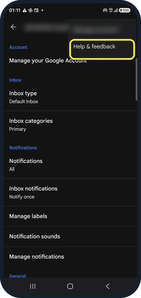 Android screenshot: Check the menu