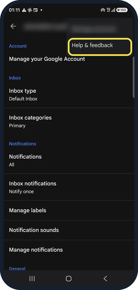 Android screenshot: Check the menu