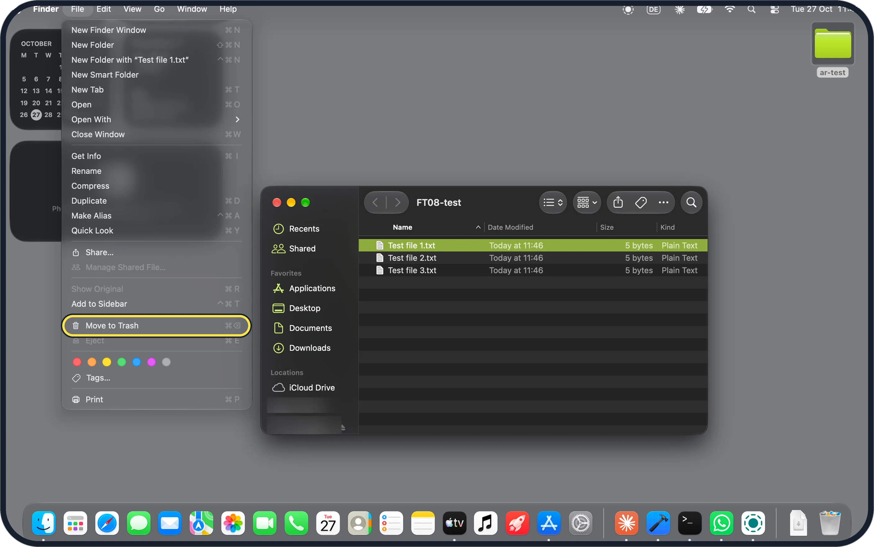 Mac screenshot: Delete key: Command-Delete