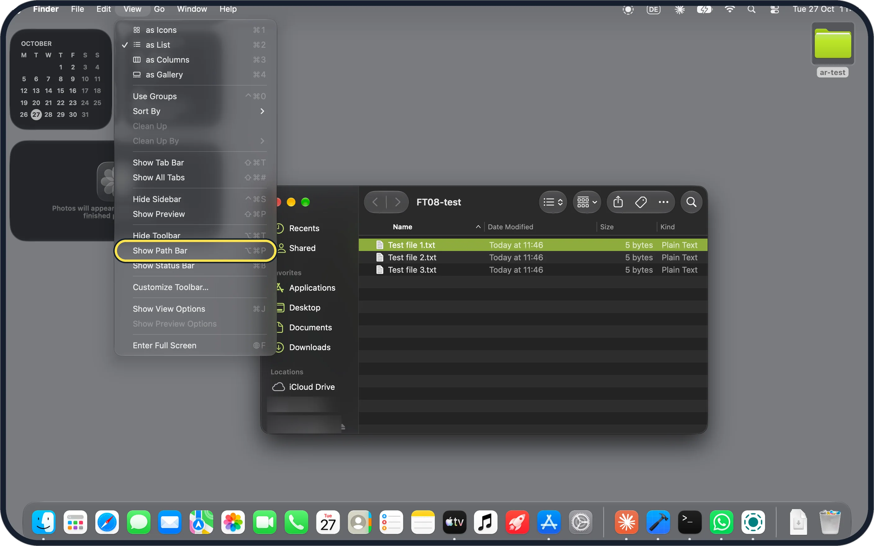 Mac screenshot: Address bar: Show Path Bar