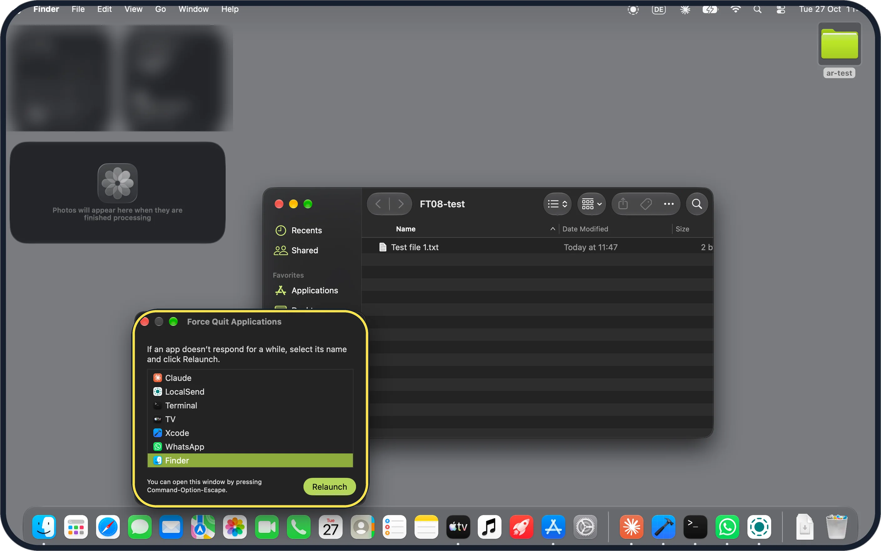 Mac screenshot: Task Manager: Force Quit (Option-Command-Esc)