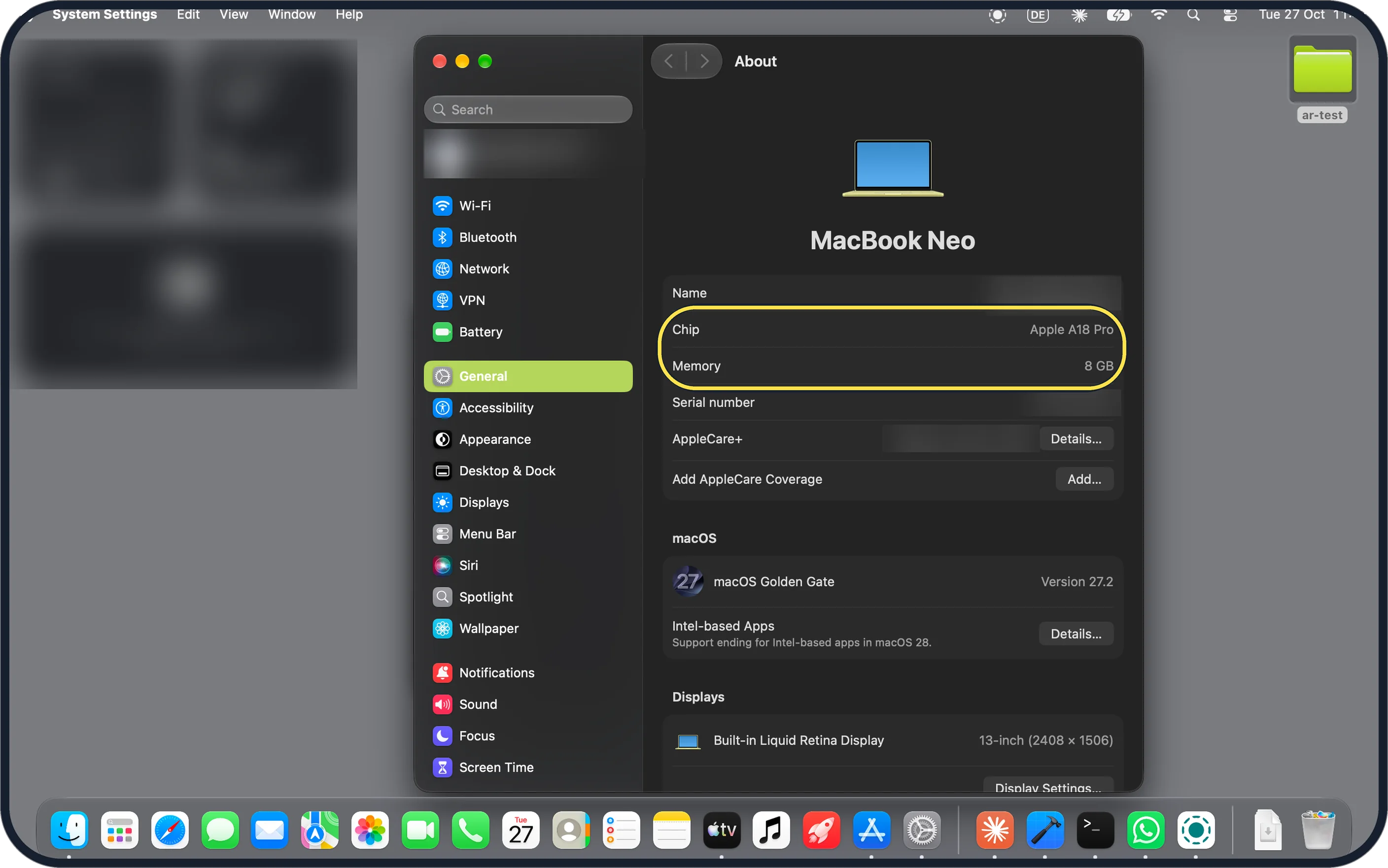 Mac screenshot: Control Panel: System Settings
