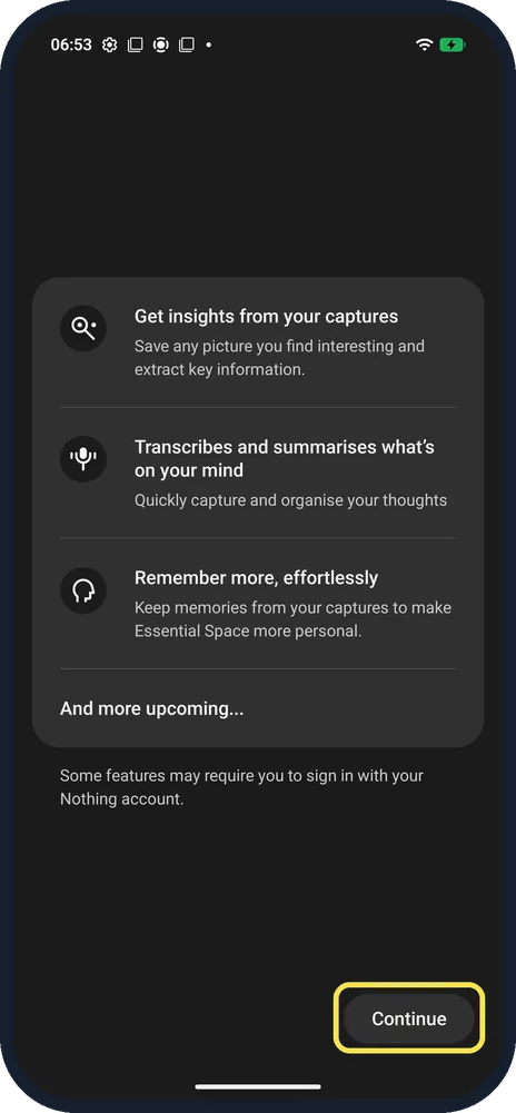 Android screenshot: Read the feature list