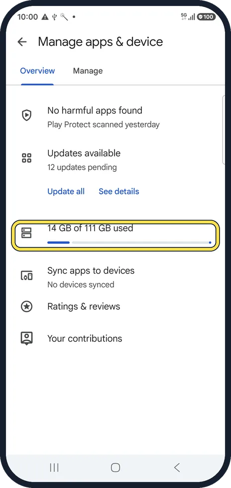 Android screenshot: Check the free space