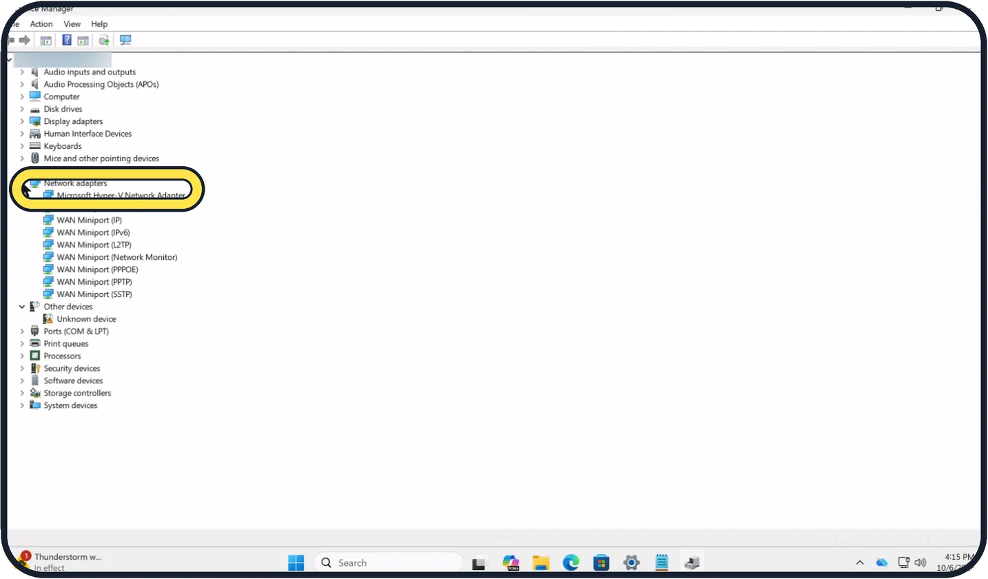 Windows screenshot: Reinstall the network adapter driver