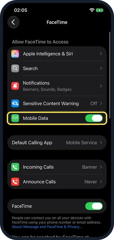 iPhone screen: Check the network you are on