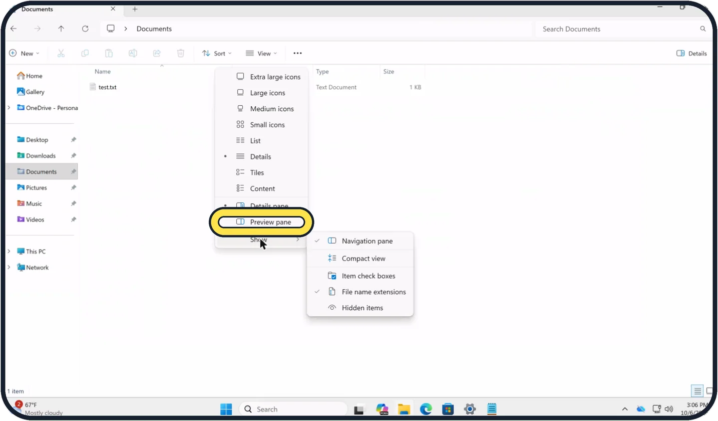 Screenshot from the guide: File Explorer preview pane not working on Windows 11? Fixes