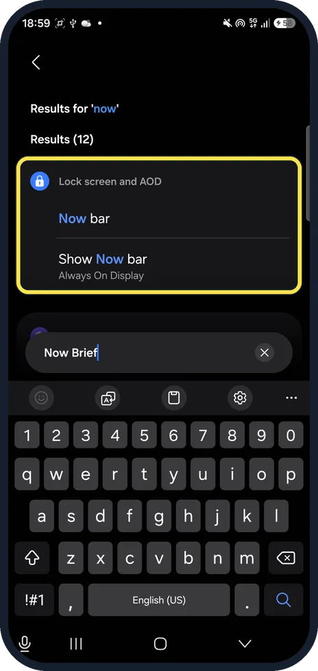 Android screenshot: A57: only Now bar, no Now brief