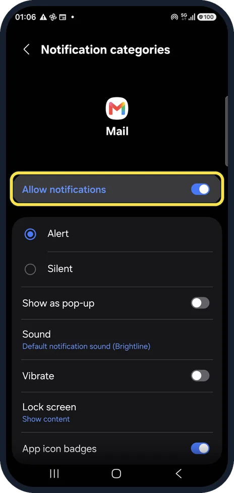 Android screenshot: Check Android's notifications for Gmail