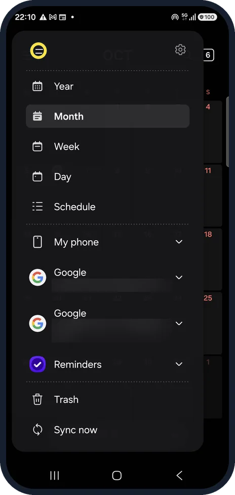 Android screenshot: Open the Calendar menu
