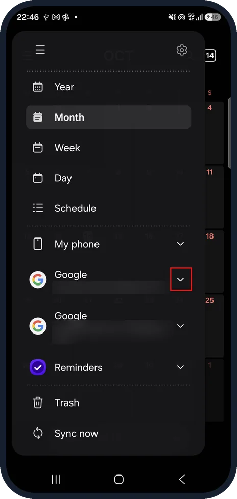 Android screenshot: Open your Google account