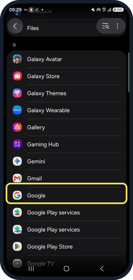 Android screenshot: Open the Google app's App info