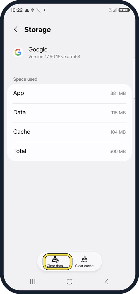 Android screenshot: Clear data as a last resort