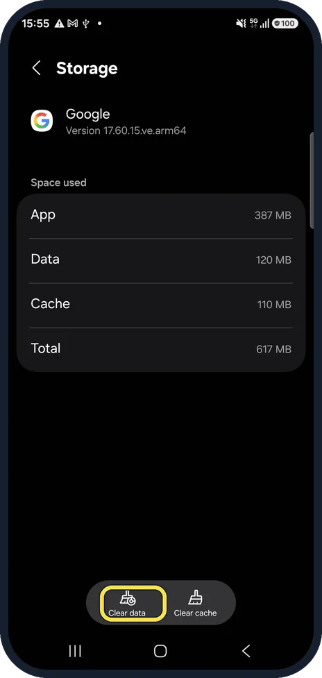 Android screenshot: Clear data as a last resort