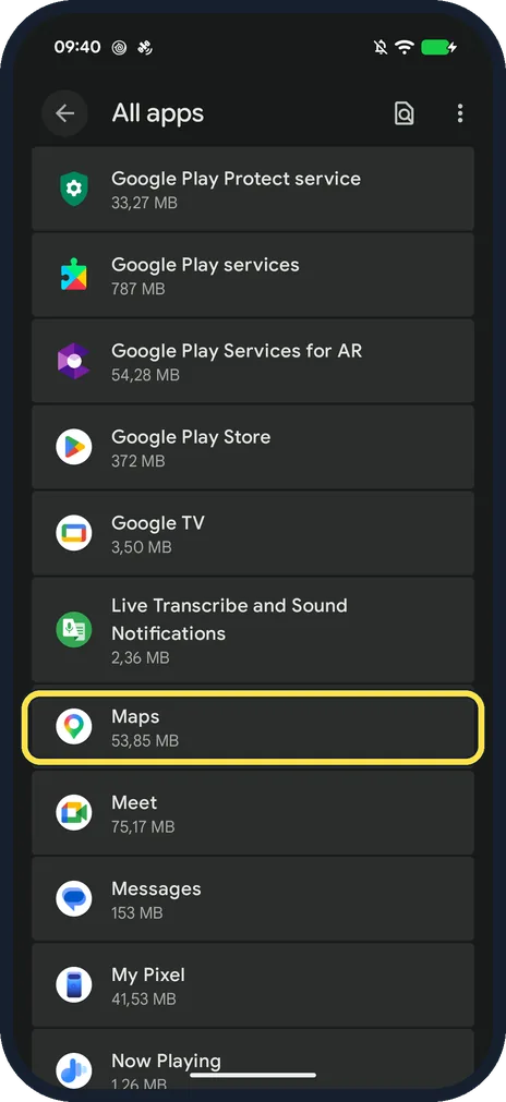 Android screenshot: Force stop, then open Storage and cache