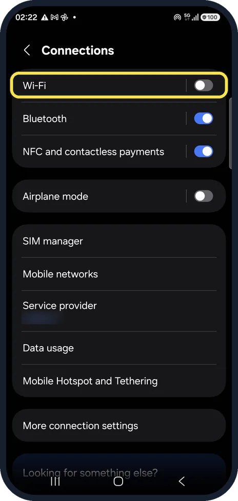 Android screenshot: Check your connection