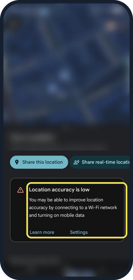 Android screenshot: Read the card in Maps