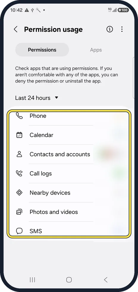 Android screenshot: See every app and permission