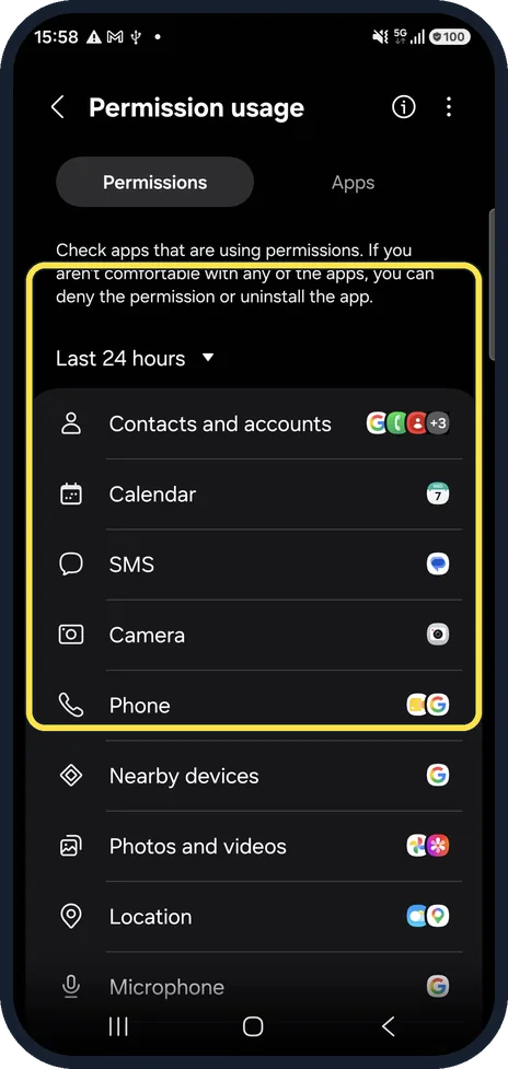 Android screenshot: See every app and permission