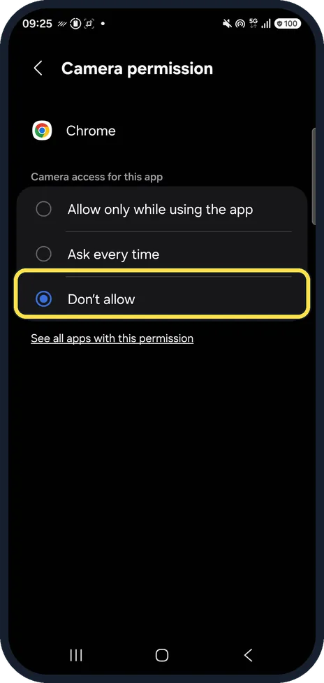 Android screenshot: Take a permission away