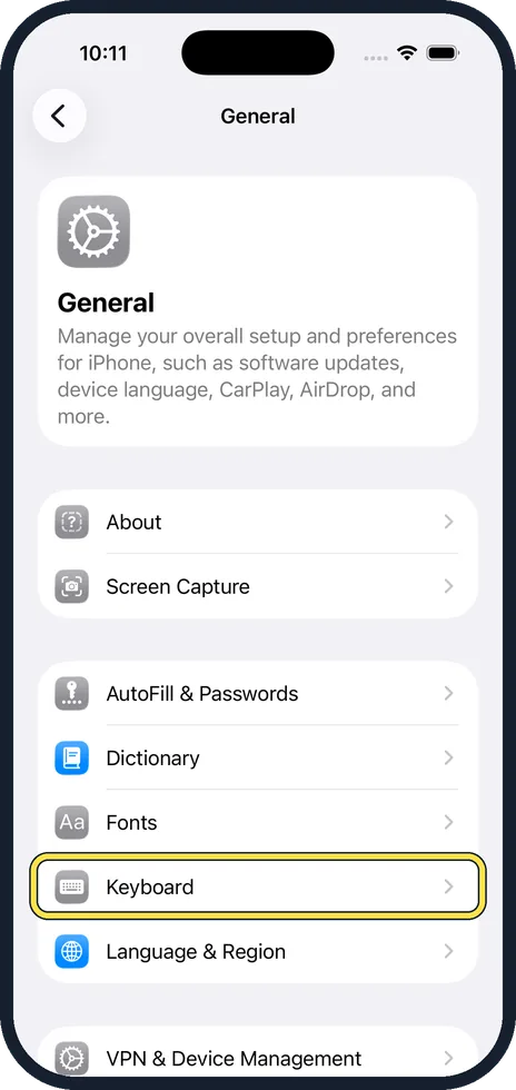 iPhone screen: Tap Keyboard