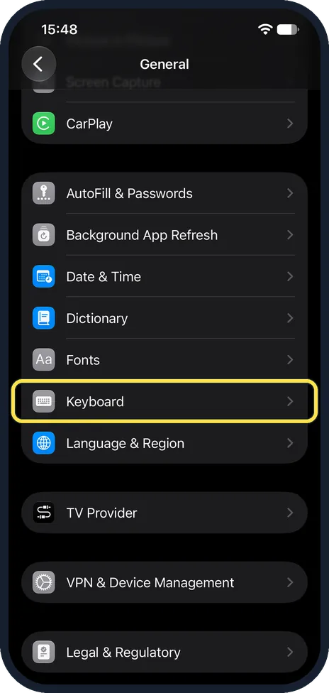 iPhone screen: Tap Keyboard