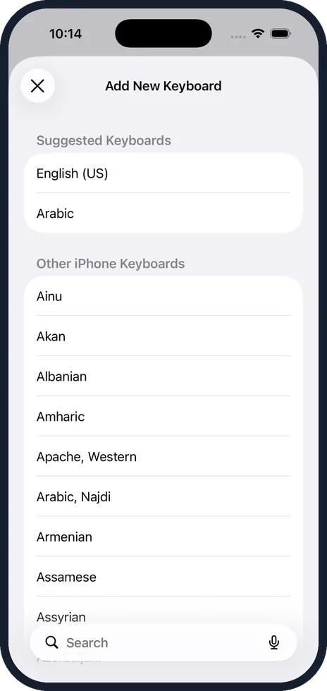 iPhone screen: Pick your language