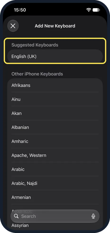iPhone screen: Pick your language