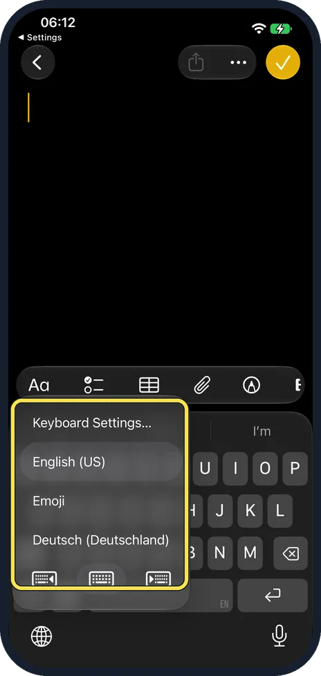 iPhone screen: Switch languages while typing