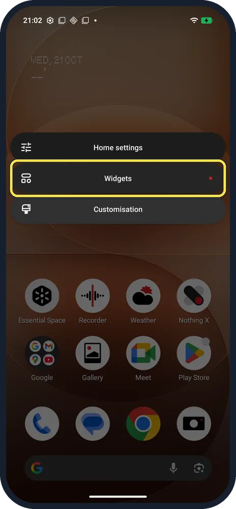 Screenshot from the guide: How to add a Nothing widget to the Home screen (Nothing Phone)