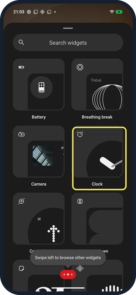 Android screenshot: Tap Clock