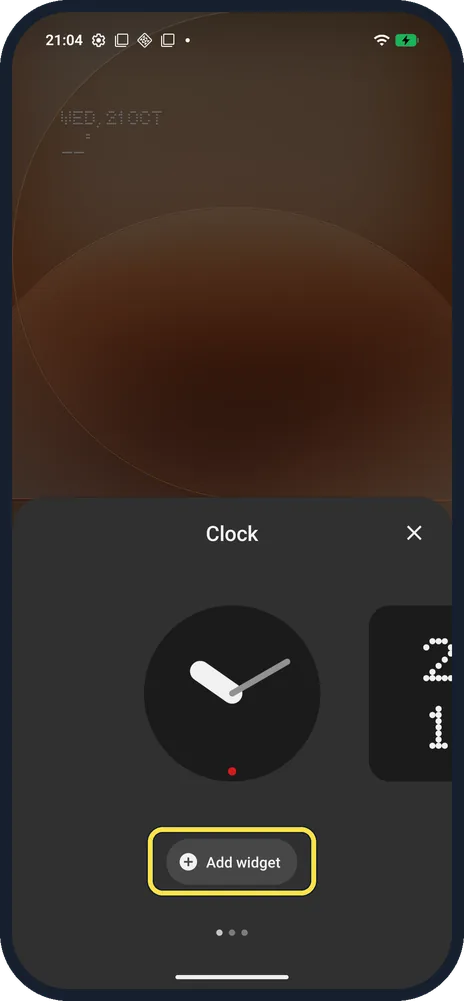 Android screenshot: Tap Add widget
