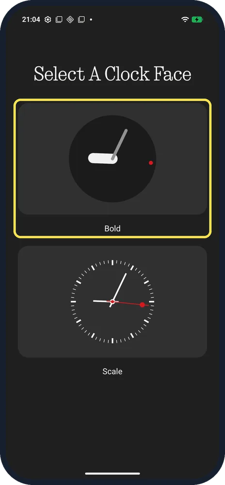Android screenshot: Choose a clock face