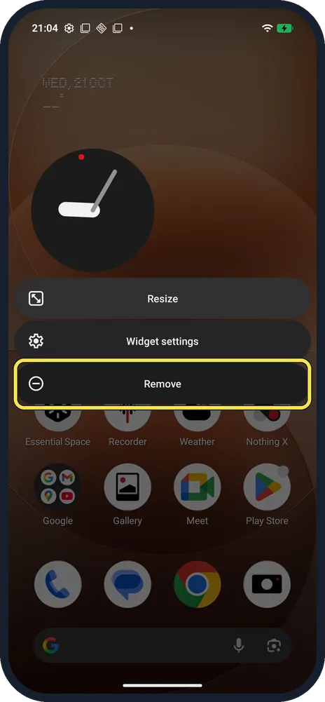 Android screenshot: Resize or remove it