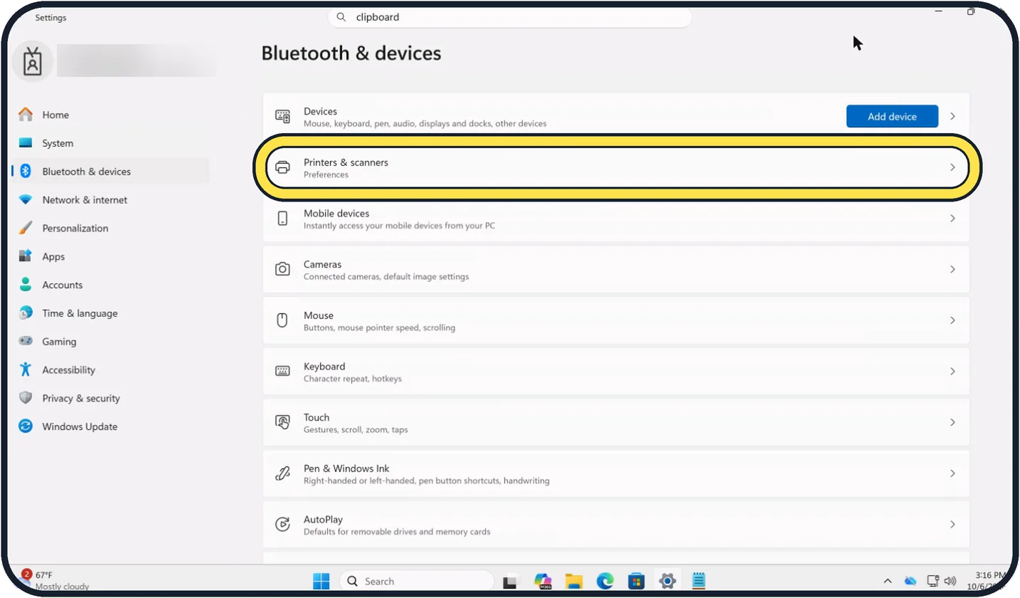 Windows screenshot: Click Printers & scanners