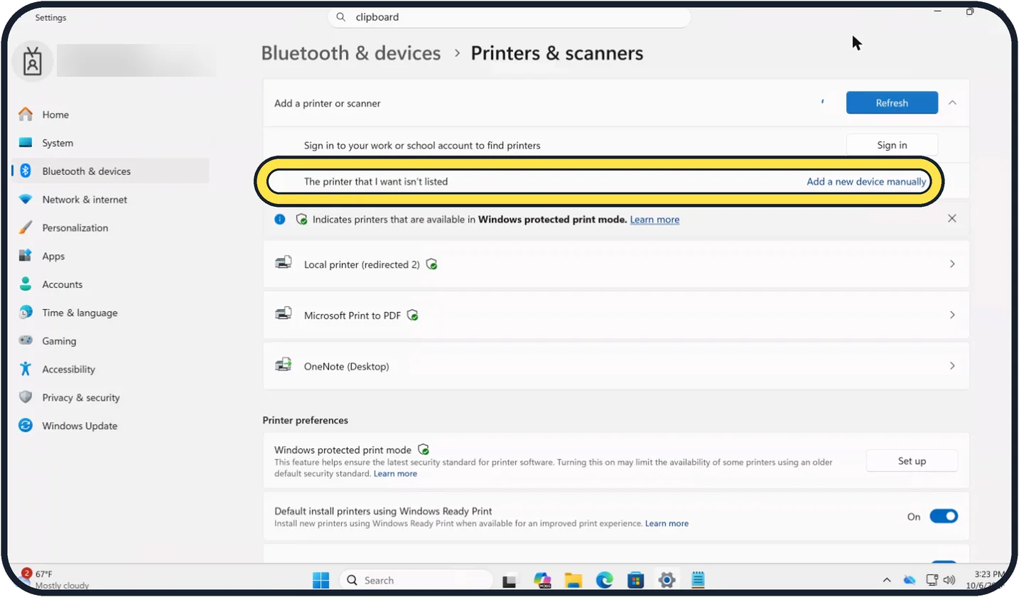 Windows screenshot: If your printer is not listed
