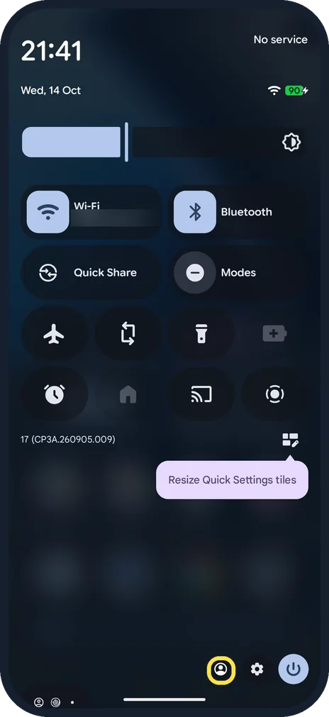 Android screenshot: Open the user icon