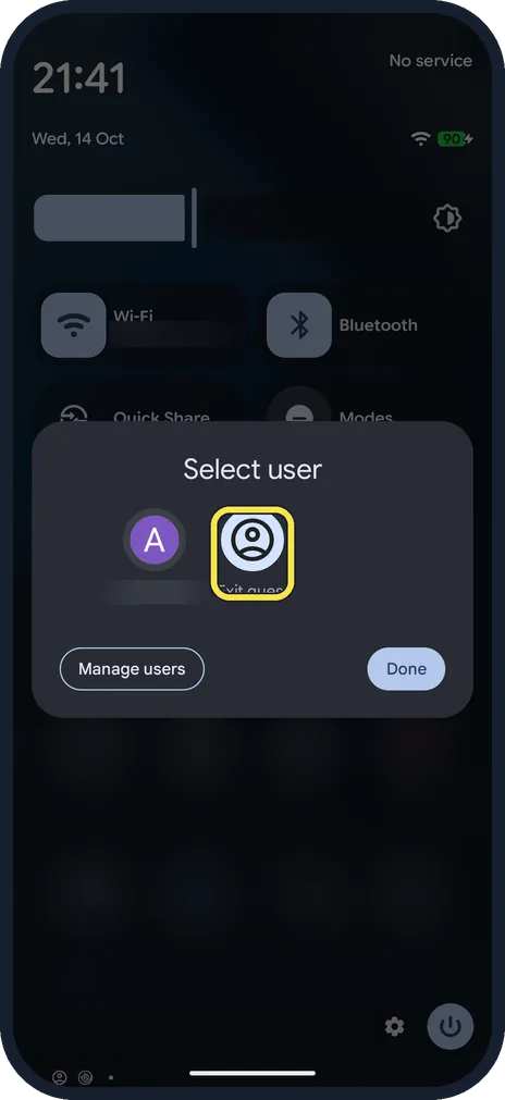 Android screenshot: Tap Exit guest