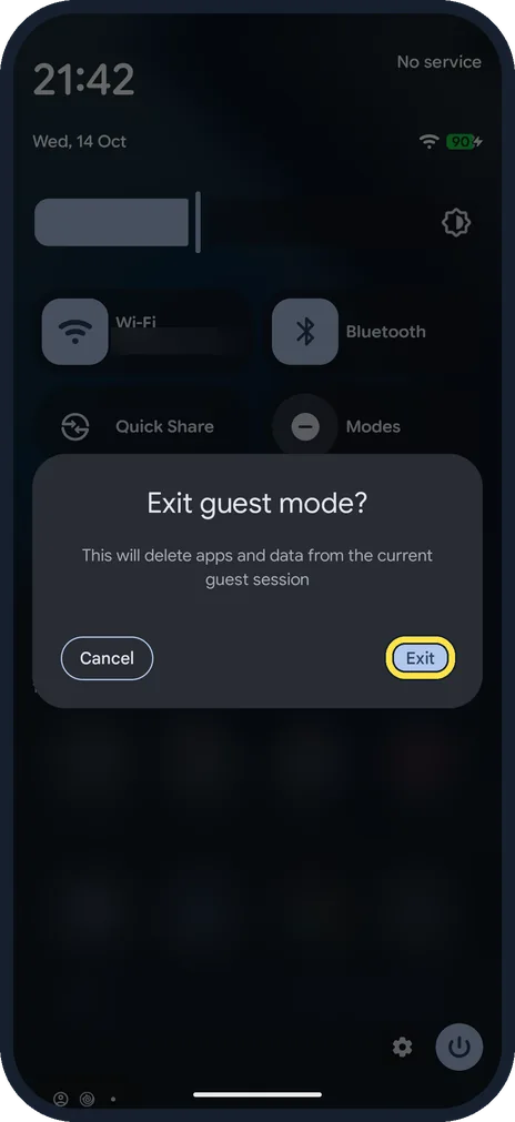 Android screenshot: Tap Exit