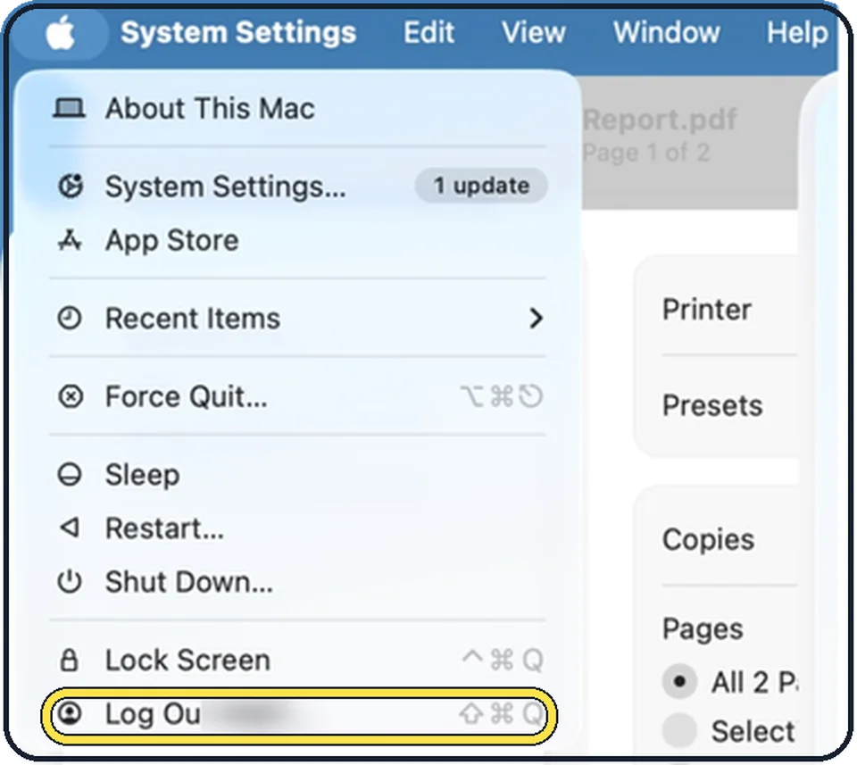 Mac screenshot: Switch between users