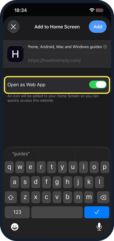 iPhone screen: Keep Open as Web App on