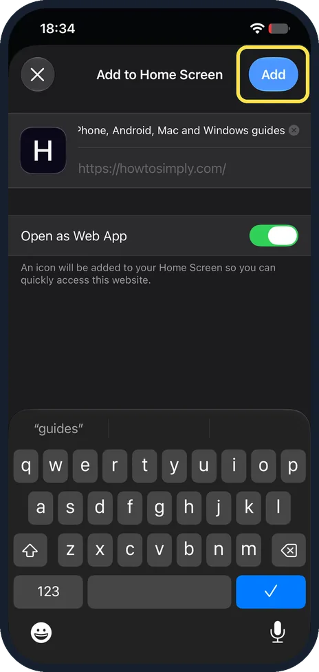 iPhone screen: Tap Add