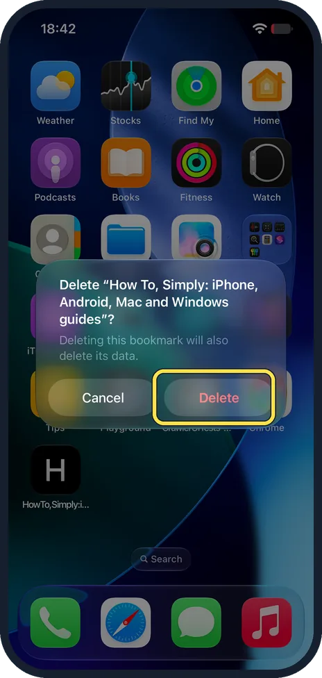 iPhone screen: Tap Delete