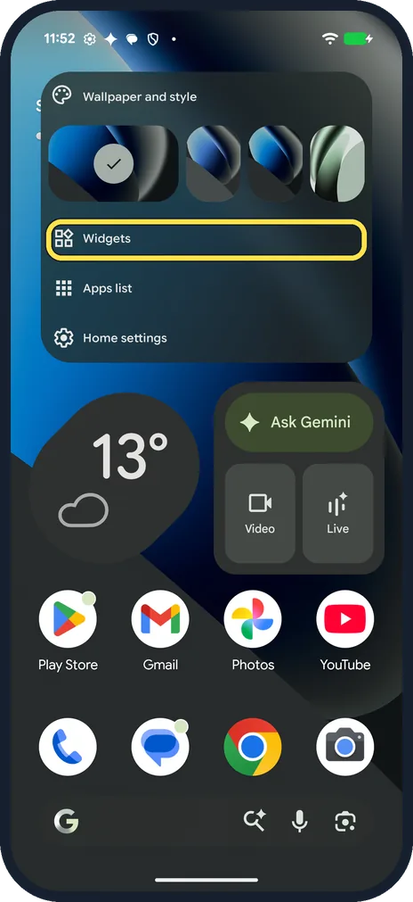 Screenshot from the guide: How to add a widget to the home screen on a Google Pixel (Android 17)