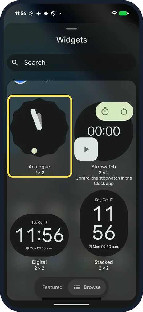 Android screenshot: Tap a widget