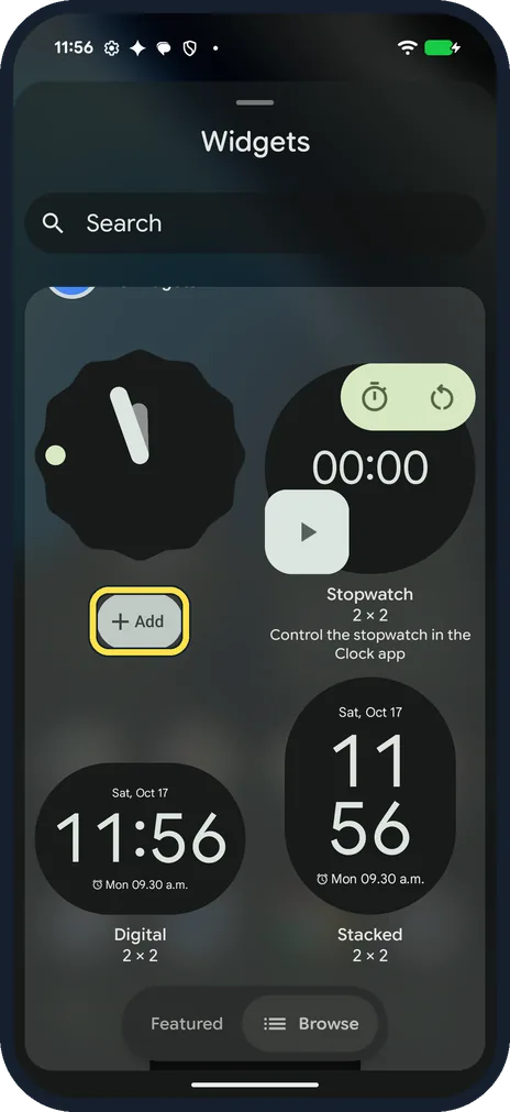 Android screenshot: Tap Add