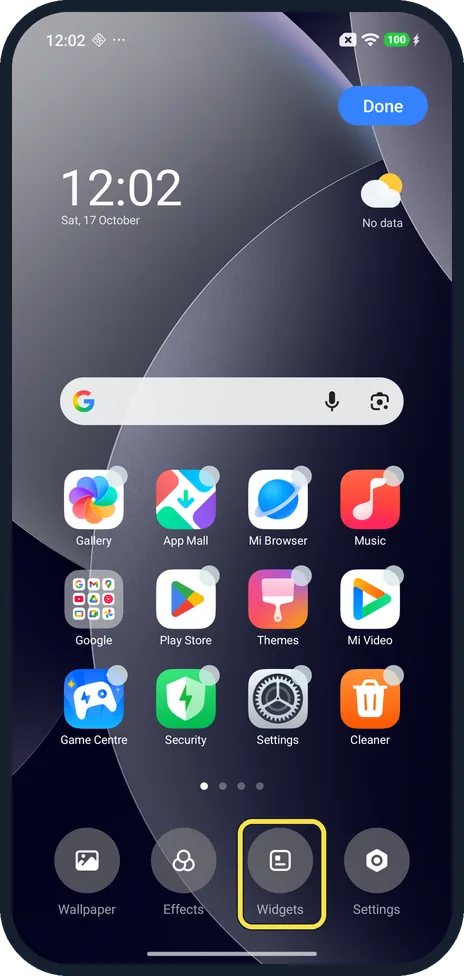 Screenshot from the guide: How to add a widget to the home screen on a Xiaomi phone (HyperOS 3)