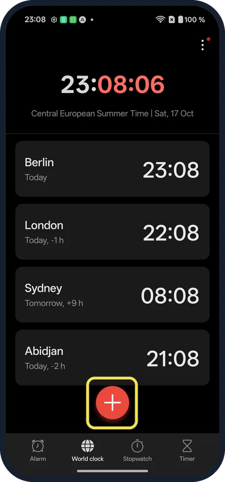Android screenshot: Tap +