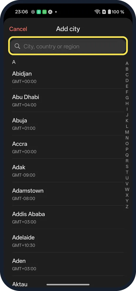 Android screenshot: Search