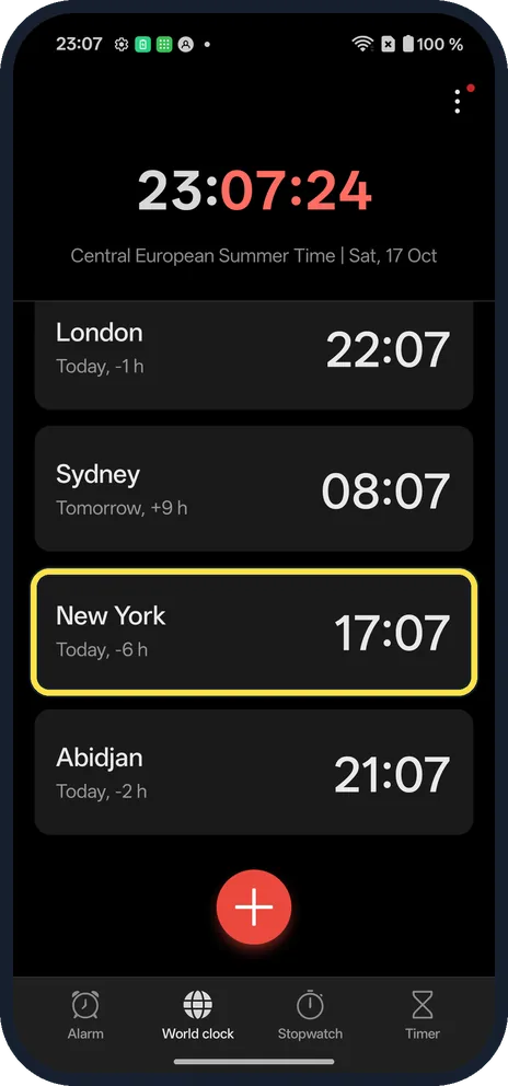Android screenshot: Check the list